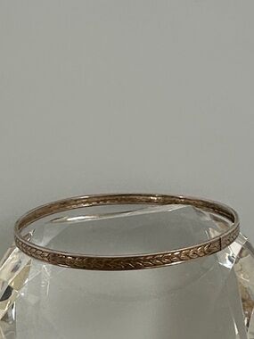 Delicate Gold-Tone Engraved Bangle Bracelet for Women